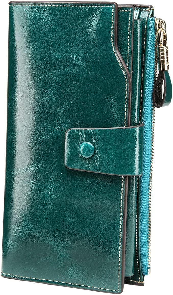 Itslife Women's RFID Blocking Large Capacity Luxury Wax Genuine Leather Clutch Wallet Ladies Card holder - Image 1