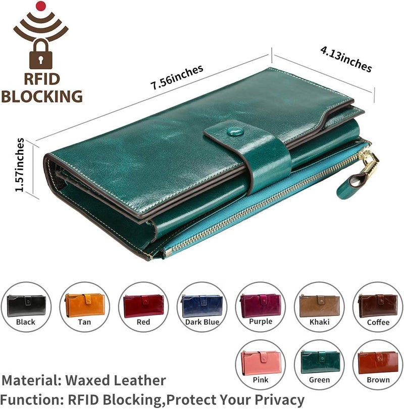 Itslife Women's RFID Blocking Large Capacity Luxury Wax Genuine Leather Clutch Wallet Ladies Card holder - Image 4