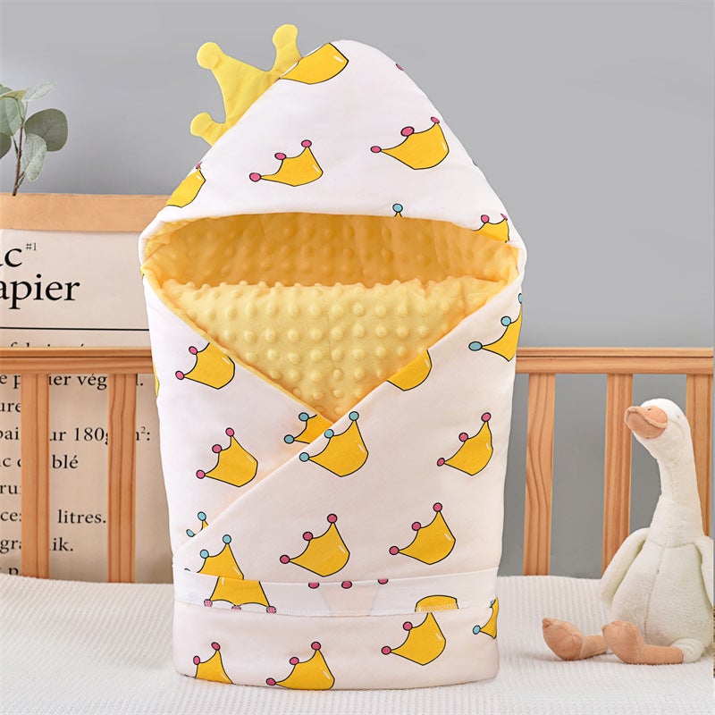Newborn Baby Spring and Autumn Plus Thin Cotton Cushion Quilt for Newborn Children Autumn and Winter Thickened Pacifying Bean Velvet Bag Quilt Blanket Big Crown Beanie Velvet