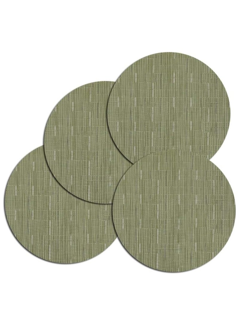 آنا طقم 4 قطع من حصائر الطعام الدائرية بحجم 35 سم مصنوعة من PVC بتصميم محبوك شبيه بالبamboo - حصائر مقاومة للبقع والمياه وحرارة الطعام، مناسبة لتناول الطعام في المناسبات العائلية والOutdoor. - Image 1