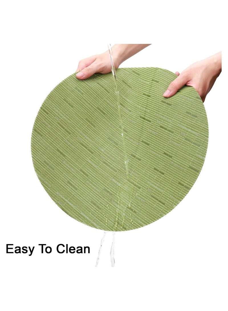 آنا طقم 4 قطع من حصائر الطعام الدائرية بحجم 35 سم مصنوعة من PVC بتصميم محبوك شبيه بالبamboo - حصائر مقاومة للبقع والمياه وحرارة الطعام، مناسبة لتناول الطعام في المناسبات العائلية والOutdoor. - Image 5