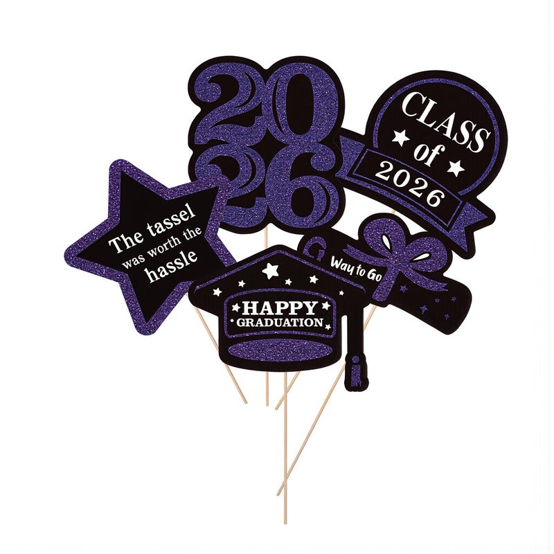 Class of 2026 Glitter Vase Picks Graduation Party Decor Purple Table Ornaments - Image 3