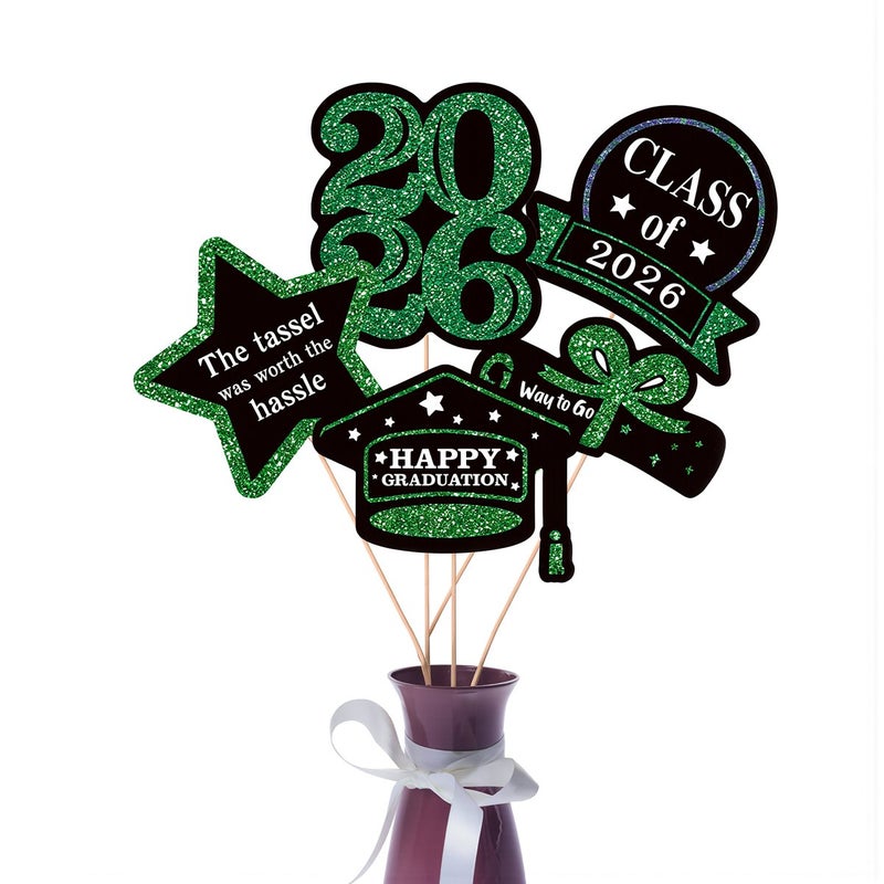 Class of 2026 Glitter Vase Picks Graduation Party Decor Purple Table Ornaments - Image 4