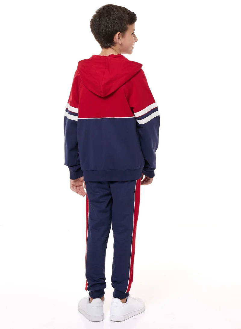 victor and jane Boys' 2-Piece Hoodie and Jogger Set - Red/Navy