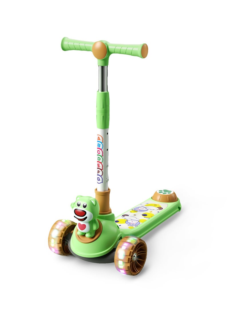 سكوتر للأطفال بثلاث عجلات مع عجلات مضيئة LED ومقود قابل للتعديل وتصميم كرتوني - سكوتر للأطفال الصغار للأولاد والبنات