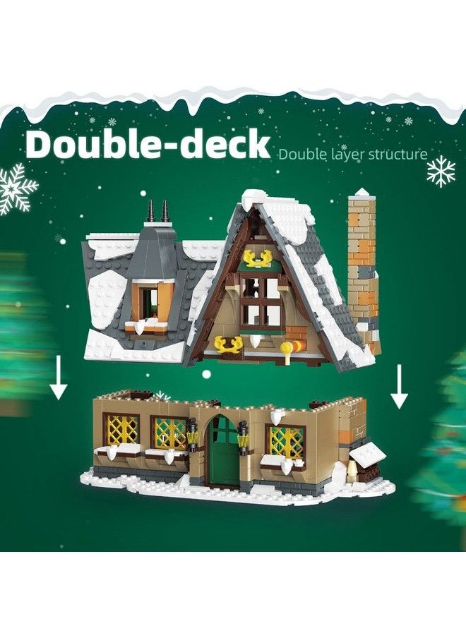 mould king 16049 Cottage Model Kits Winter Snow House Building Sets Miniature Dollhouse Architecture Kit Double Layer Structure House Gift For Kids 766 Pieces  - Image 4