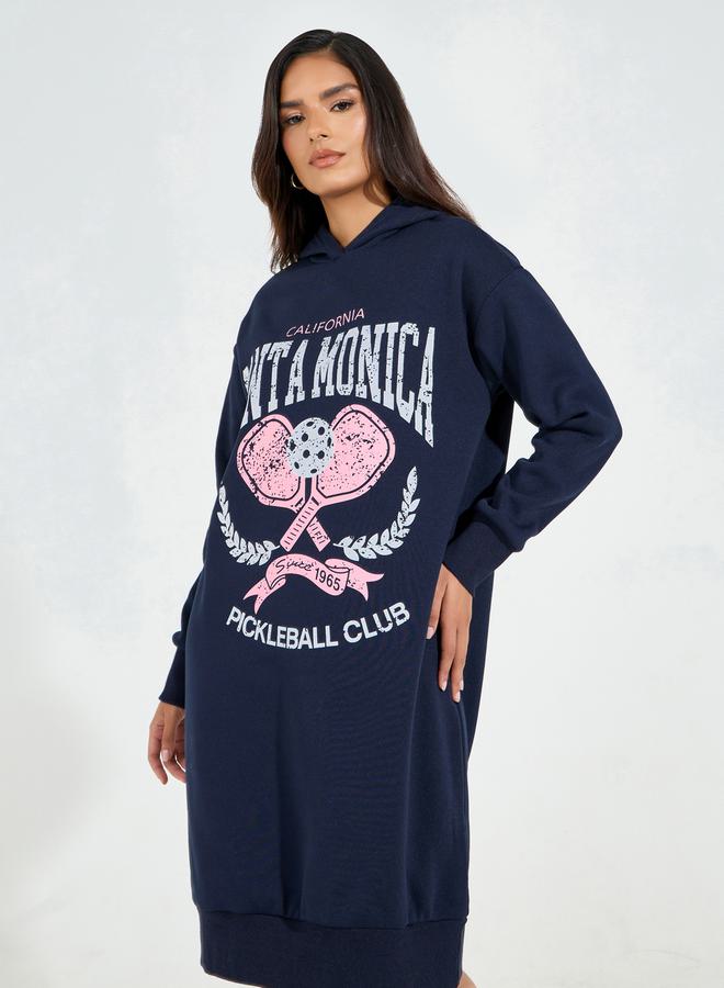Styli Styli Graphic Print Hooded Sweatshirt Knee Length Dress - Image 5
