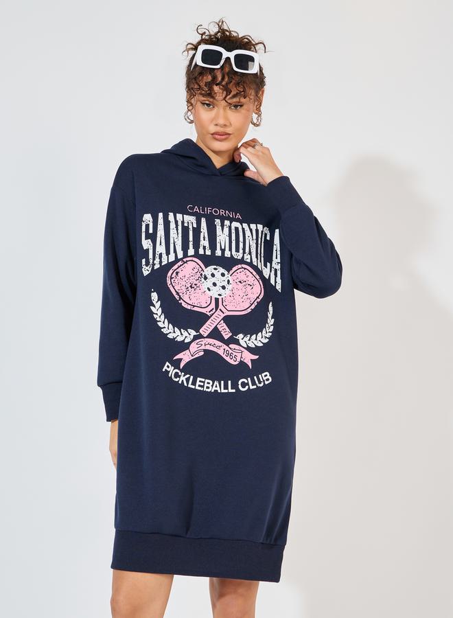 Styli Styli Graphic Print Hooded Sweatshirt Knee Length Dress - Image 2