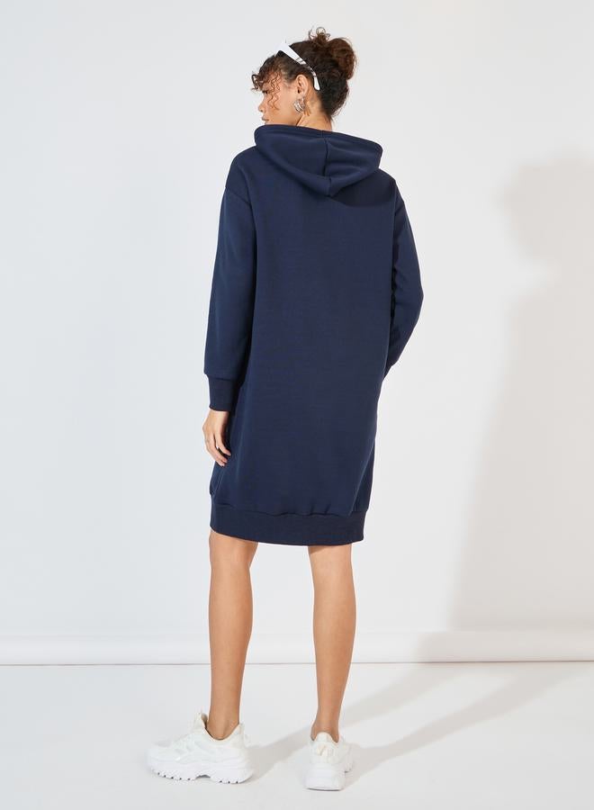 Styli Styli Graphic Print Hooded Sweatshirt Knee Length Dress - Image 4