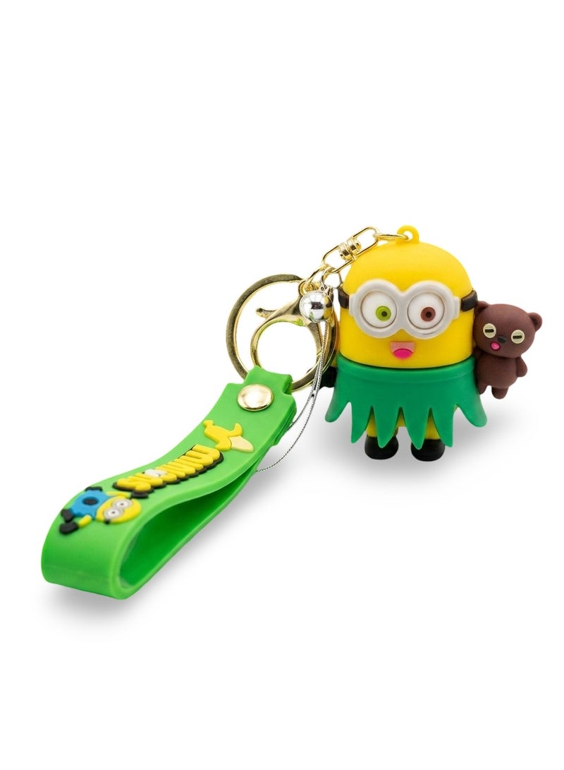 Minions Character PVC Keychain for Car Keys, Bike Keys, House Keys, Backpack, Handbag, School Bag, Cute Cartoon Key Ring with Silicone Strap, Metal Keychain, Teddy Bear Charm, Gift for Kids, Boys, Girls, Women, Men, Fans ERPC labubu - Image 1