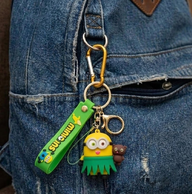 Minions Character PVC Keychain for Car Keys, Bike Keys, House Keys, Backpack, Handbag, School Bag, Cute Cartoon Key Ring with Silicone Strap, Metal Keychain, Teddy Bear Charm, Gift for Kids, Boys, Girls, Women, Men, Fans ERPC labubu - Image 4