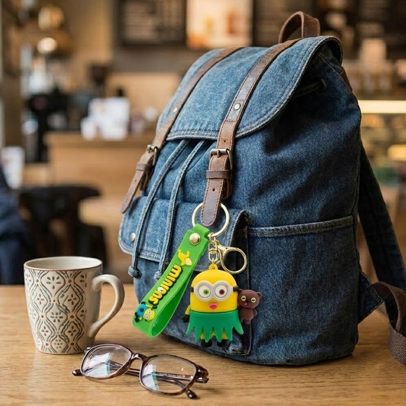 Minions Character PVC Keychain for Car Keys, Bike Keys, House Keys, Backpack, Handbag, School Bag, Cute Cartoon Key Ring with Silicone Strap, Metal Keychain, Teddy Bear Charm, Gift for Kids, Boys, Girls, Women, Men, Fans ERPC labubu - Image 2