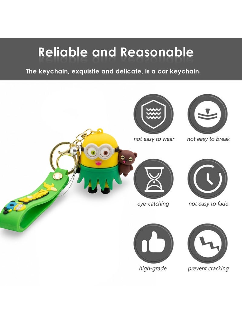 Minions Character PVC Keychain for Car Keys, Bike Keys, House Keys, Backpack, Handbag, School Bag, Cute Cartoon Key Ring with Silicone Strap, Metal Keychain, Teddy Bear Charm, Gift for Kids, Boys, Girls, Women, Men, Fans ERPC labubu - Image 5