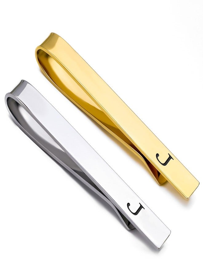 GWD Stainless Steel Tie Clips for Men Personalized Initial Tie Clip Classic Tie Bar Set (J) - Image 1