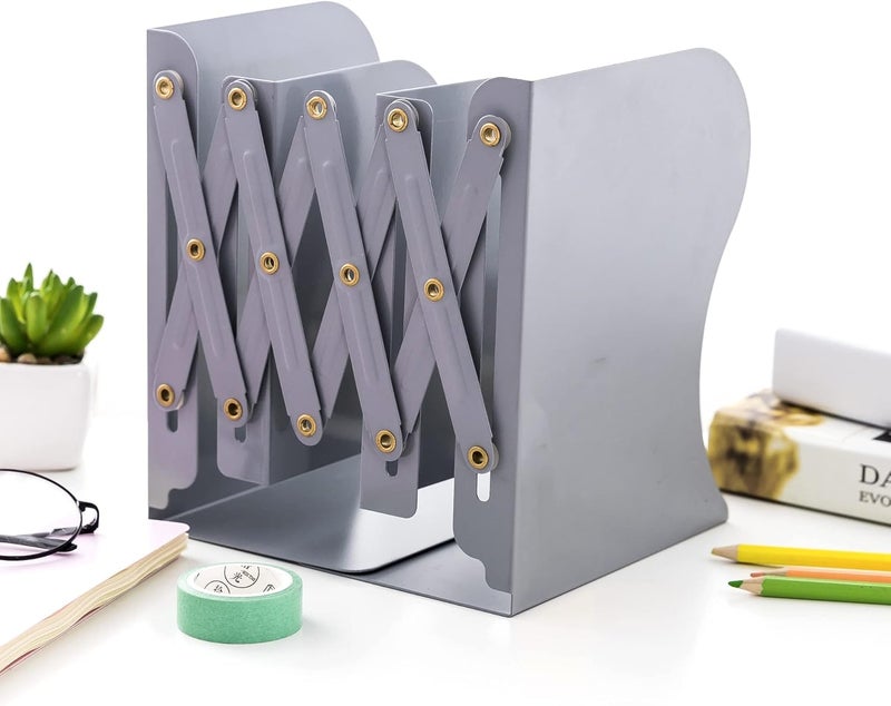 Gardesk Adjustable Bookends Metal Book Ends for Heavy Book Holder Heavy Duty Bookends Nonskid Bookcase Desktop Book Organizer Binder Holder - Image 2