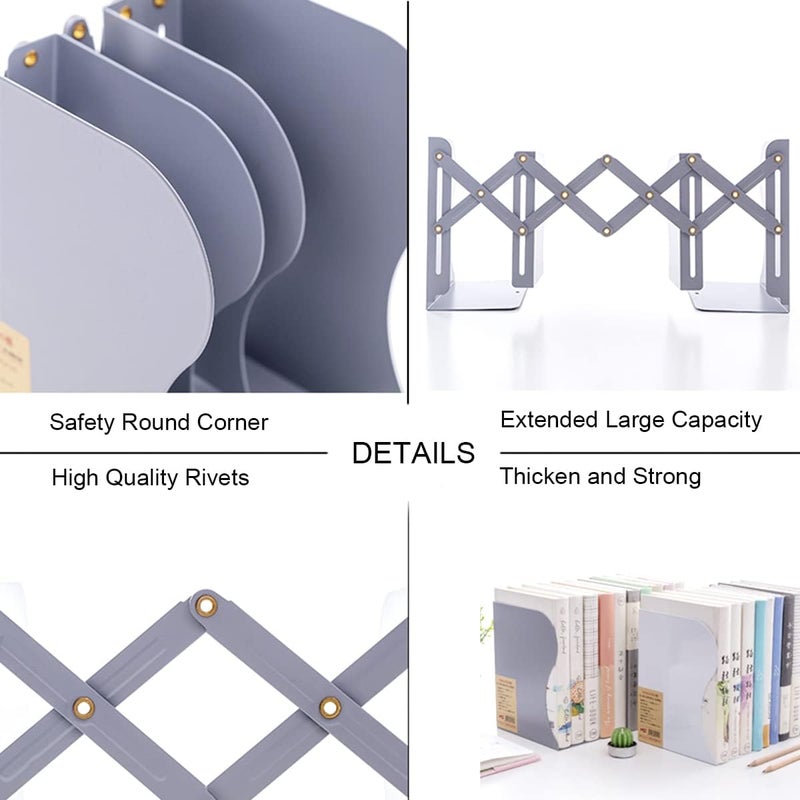 Gardesk Adjustable Bookends Metal Book Ends for Heavy Book Holder Heavy Duty Bookends Nonskid Bookcase Desktop Book Organizer Binder Holder - Image 3