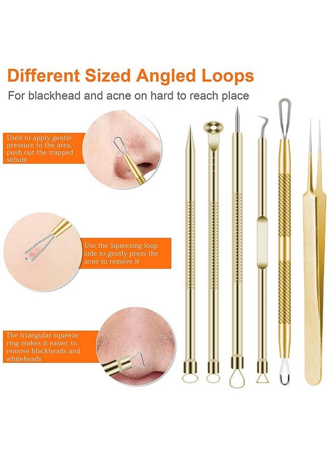 BLAAROOM - Pimple Popper Tool Kit 6 Pcs Blackhead Remover Acne Needle Tools Set Removing Treatment Comedone Whitehead Popping Zit For Nose Face Skin Blemish Extractor Tool Gold - Image 1