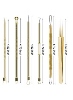 BLAAROOM Pimple Popper Tool Kit 6 Pcs Blackhead Remover Acne Needle Tools Set Removing Treatment Comedone Whitehead Popping Zit For Nose Face Skin Blemish Extractor Tool Gold  - Image 5