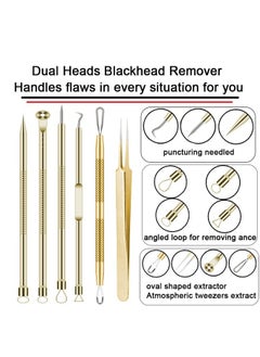 BLAAROOM Pimple Popper Tool Kit 6 Pcs Blackhead Remover Acne Needle Tools Set Removing Treatment Comedone Whitehead Popping Zit For Nose Face Skin Blemish Extractor Tool Gold  - Image 3