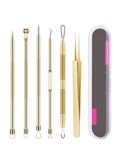 BLAAROOM Pimple Popper Tool Kit 6 Pcs Blackhead Remover Acne Needle Tools Set Removing Treatment Comedone Whitehead Popping Zit For Nose Face Skin Blemish Extractor Tool Gold  - Image 1