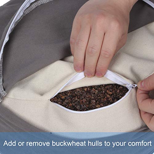 FelizMax Zafu Buckwheat Meditation Cushion D=13"/16" H=5.5" Round zabuton Meditation Pillow, Large Yoga Bolster Kneeling Pillow Premium Yoga Pillow for Sitting on Floor,Zippered Organic Cotton Cover-Dark Grey13" - Image 4
