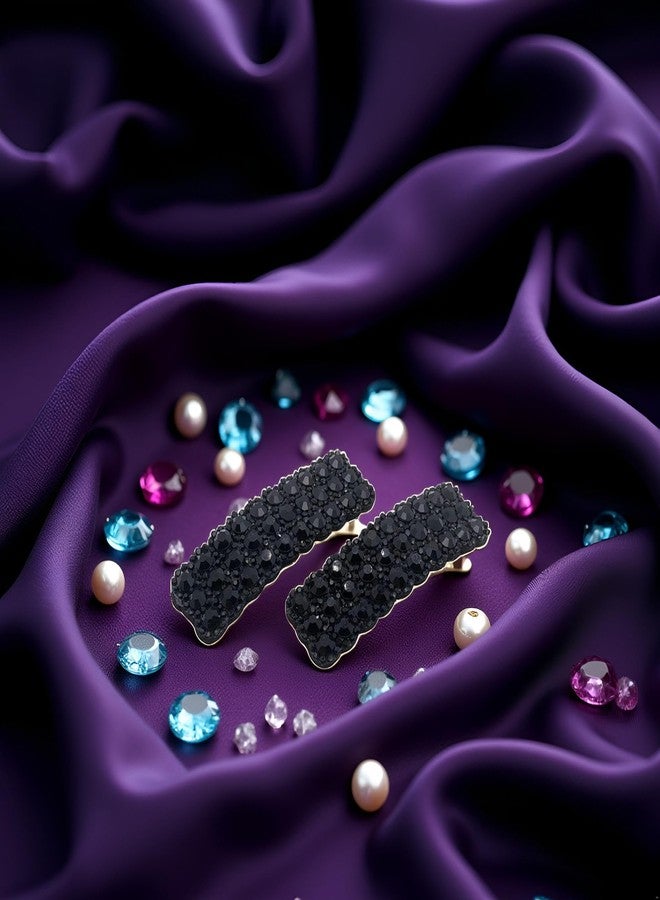 Tustao 2Pcs Black Rhinestones Snap Hair Clips for Women Girls Rectangular Hairpins Korean Barrettes Hair Accessories,Hair Accessories for Girls,Clips and Barrettes,Baby Girls' Hair Clips - Image 4