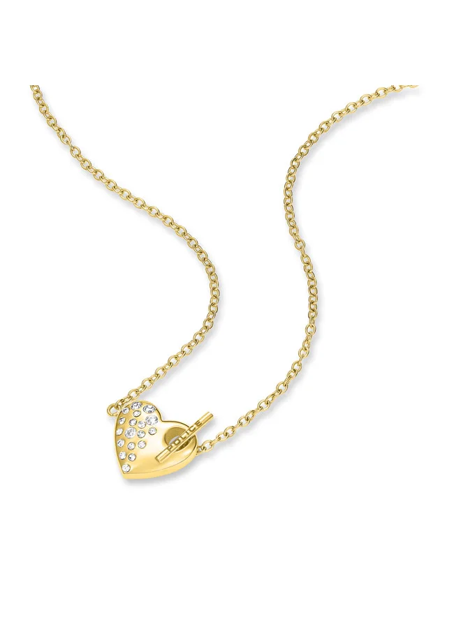 بوليس POLICE Heartstone Necklace - Heart-Shaped Convex Pendant with Radiant Crystals and POLICE Signature, Bold Love