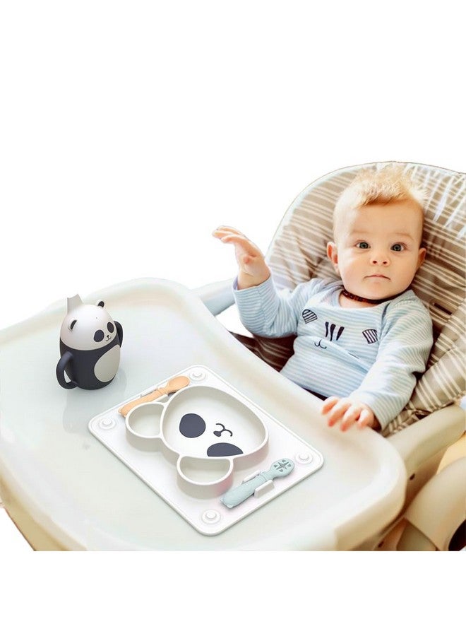 HSHQING Cute Toddler Plates with Spoon n Jam Dipper Spoon Set,Silicone Panda Shape Divided Feeding Tray, BPA-Free Self Feeding Toddler Utensils - Image 2