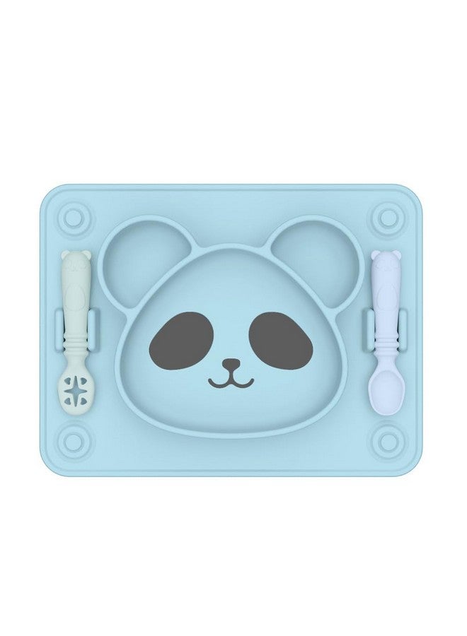 HSHQING Cute Toddler Plates with Spoon n Jam Dipper Spoon Set,Silicone Panda Shape Divided Feeding Tray, BPA-Free Self Feeding Toddler Utensils - Image 1
