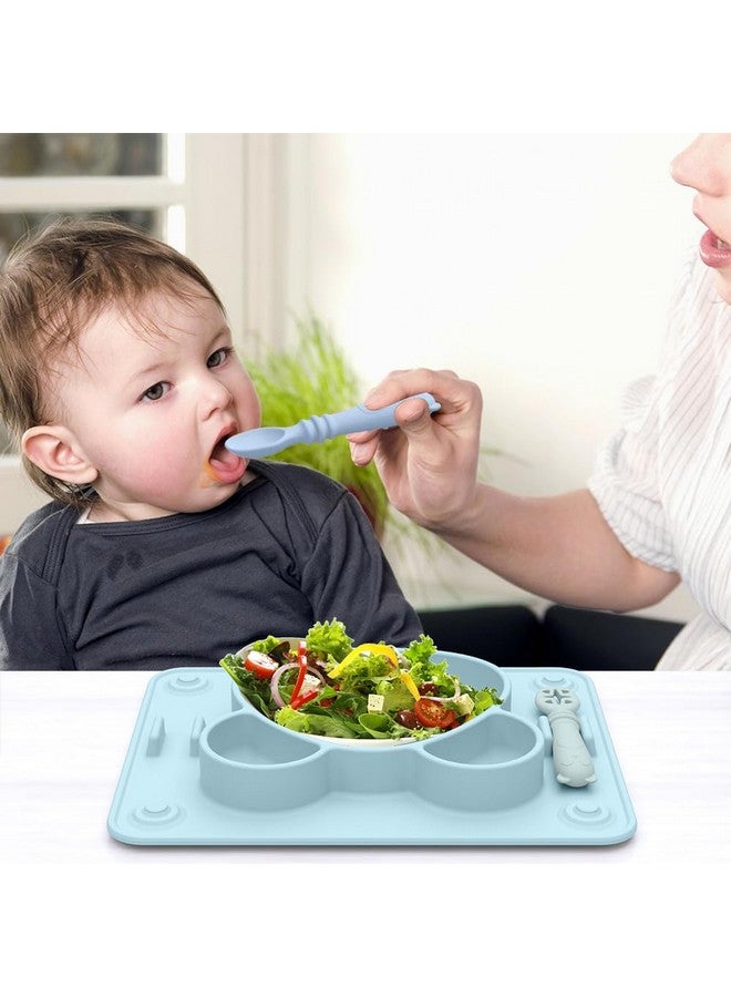 HSHQING Cute Toddler Plates with Spoon n Jam Dipper Spoon Set,Silicone Panda Shape Divided Feeding Tray, BPA-Free Self Feeding Toddler Utensils - Image 3