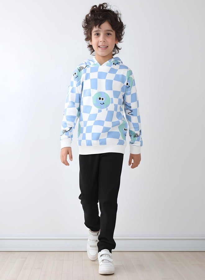 ANTHRILO Globe Check Fleece Boys Hoodie Black Jogger Set - Off White/Black | 0-6 Months - Image 2