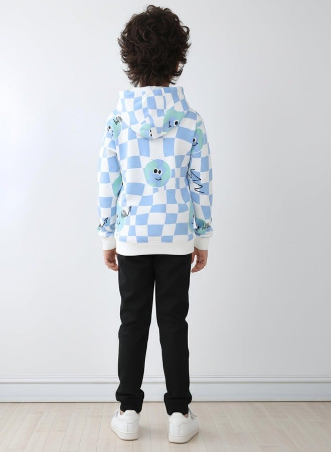 ANTHRILO Globe Check Fleece Boys Hoodie Black Jogger Set - Off White/Black | 0-6 Months - Image 4