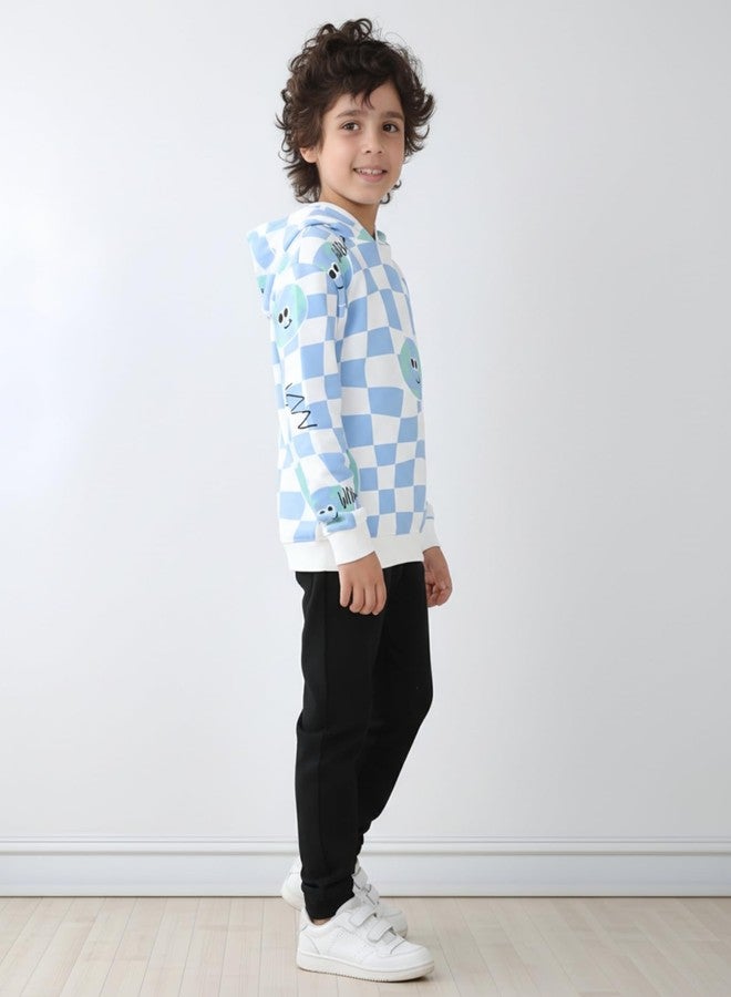 ANTHRILO Globe Check Fleece Boys Hoodie Black Jogger Set - Off White/Black | 0-6 Months - Image 3