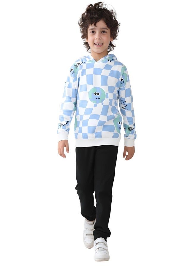 ANTHRILO Globe Check Fleece Boys Hoodie Black Jogger Set - Off White/Black | 0-6 Months - Image 1