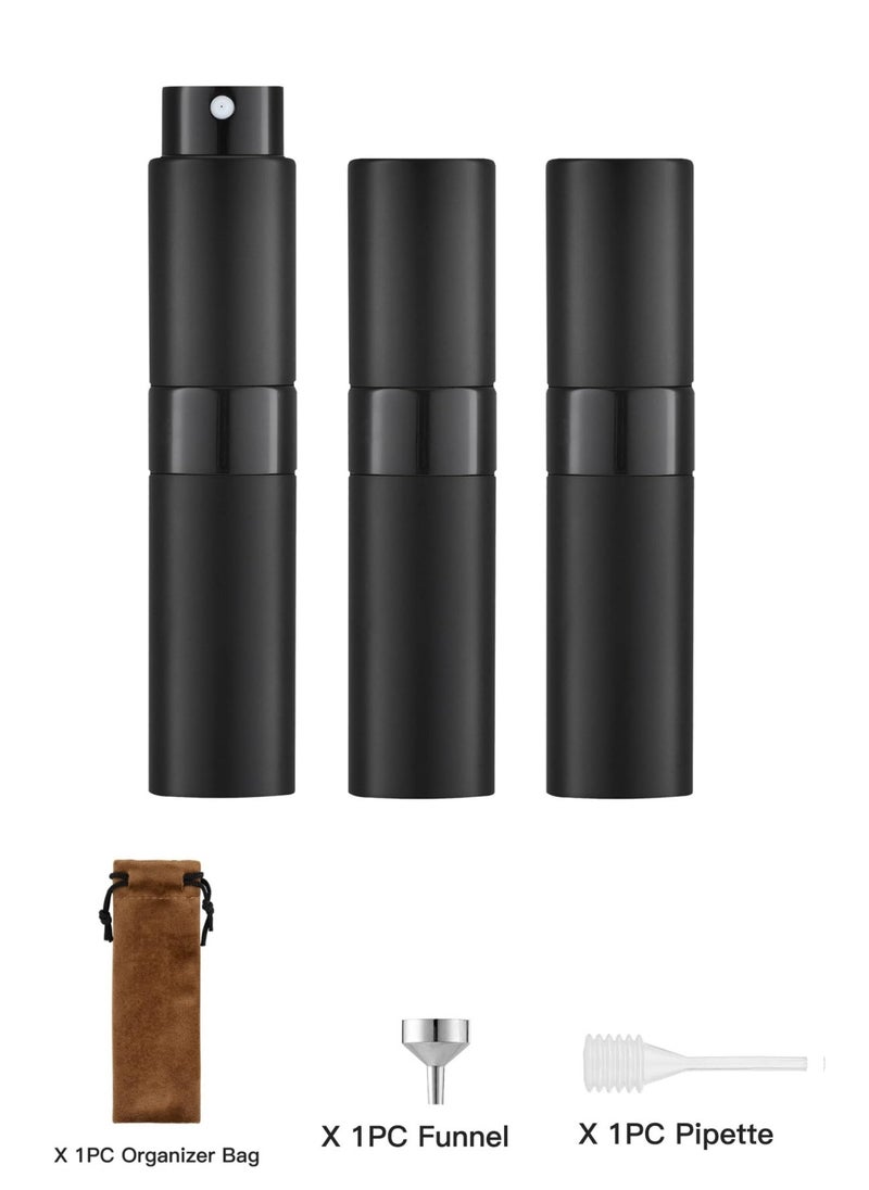 MJZ 3PCS 8ML Perfume Atomizer Spray Bottle for Travel Empty Cologne Portable Sprayer, Mini Refillable Pocket Perfume Dispenser with Bag and Tools (Black)  - Image 1