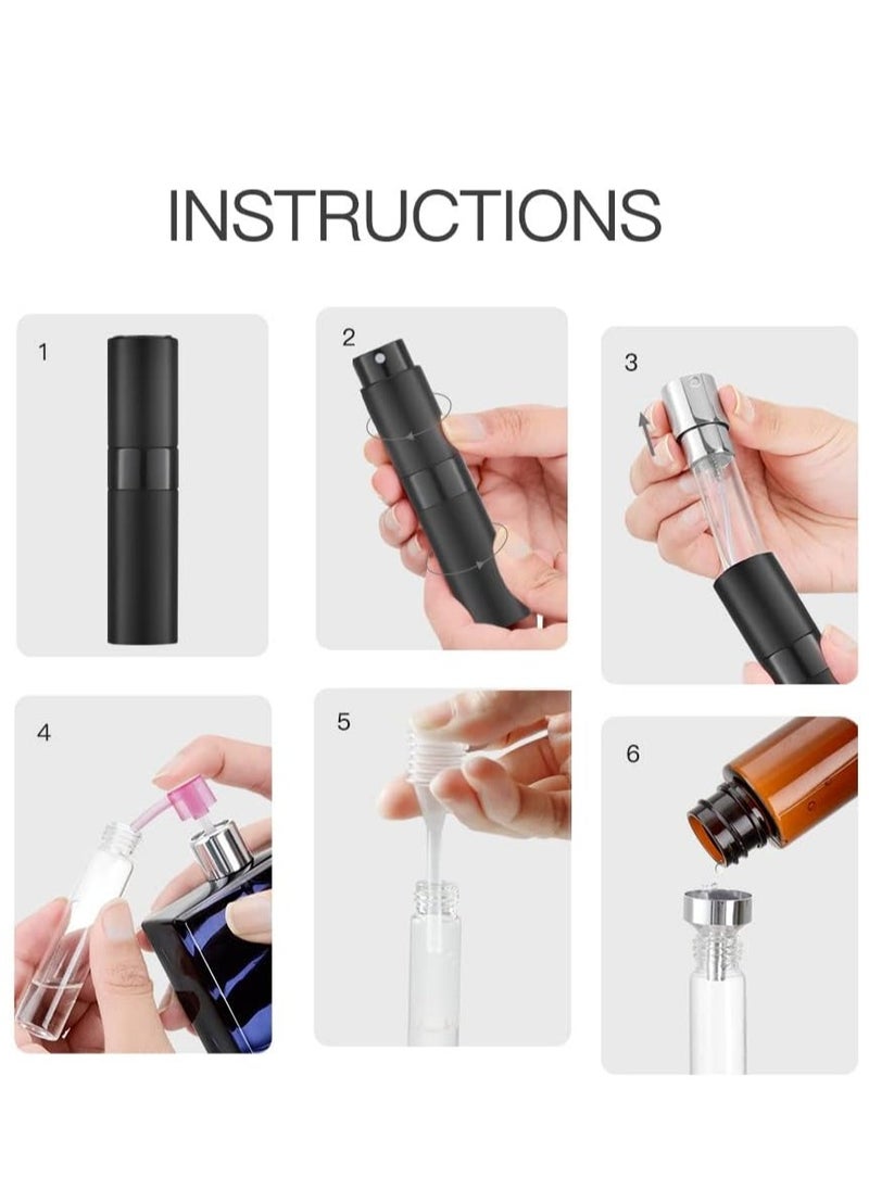 MJZ 3PCS 8ML Perfume Atomizer Spray Bottle for Travel Empty Cologne Portable Sprayer, Mini Refillable Pocket Perfume Dispenser with Bag and Tools (Black)  - Image 2