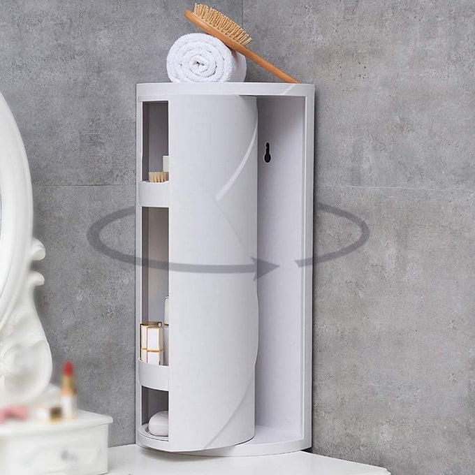 MULTIFUNCTION BATHROOM KITCHEN CORNER LOCKER COSMETIC PLASTIC ABS STORAGE RACK CABINET STORAGE SHELF ROTATING TRIANGLE SHELF WHITE