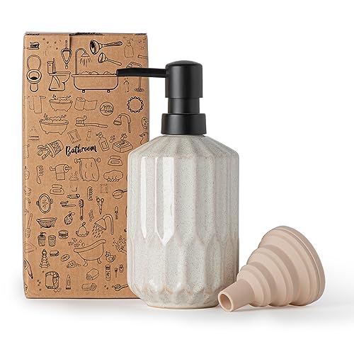 FE FUN ELEMENTS Fun Elements Bathroom Soap Dispenser 16 Oz Luxurious Hand soap Dispenser for Bathroom Ceramic Liquid Countertop with Plastic Pump Silicone Funnel Black Pump