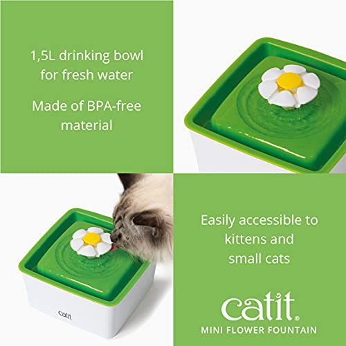 Catit 2.0 Mini Flower Drinking Fountain – Cat Water Fountain with Triple Filter and Ergonomic Drinking Options,Green - Image 2