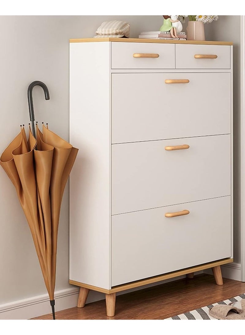 4-Tier Household Upgraded Tipping Bucket Design Shoe Rack With Drawers Large Space Shoe Organizer Cabinet Storage 15mm Thick Wood Rack 60 x 17 x 125 Centimeter