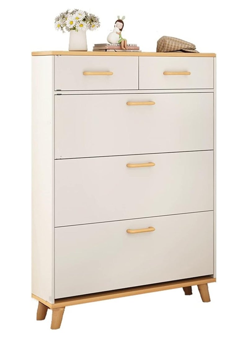4-Tier Household Upgraded Tipping Bucket Design Shoe Rack With Drawers Large Space Shoe Organizer Cabinet Storage 15mm Thick Wood Rack 60 x 17 x 125 Centimeter