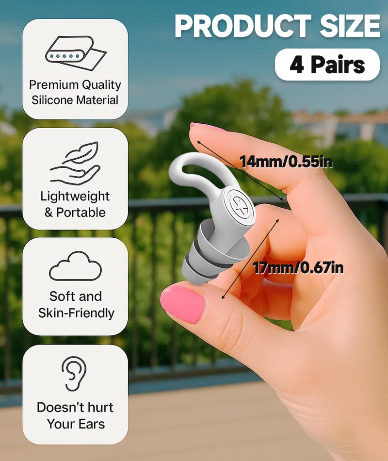 SonaBhu Ear Plugs for Noise Cancellation, 4 Pairs Soft Silicone Ear Plugs for Sleeping, Loop Ear with Secure Fit, 17 * 14 mm Comfortable Design for Swimming, Studying, Traveling and Deep Sleep - Image 2