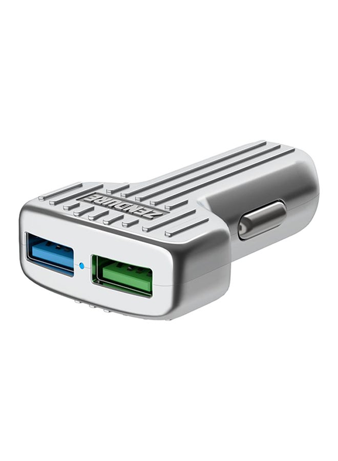 زينديور شاحن سيارة بمنفذ USB مزدوج فضي - Image 2
