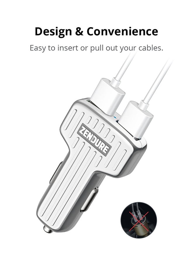 زينديور شاحن سيارة بمنفذ USB مزدوج فضي - Image 5