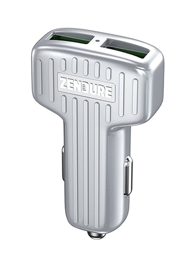 زينديور شاحن سيارة بمنفذ USB مزدوج فضي - Image 1