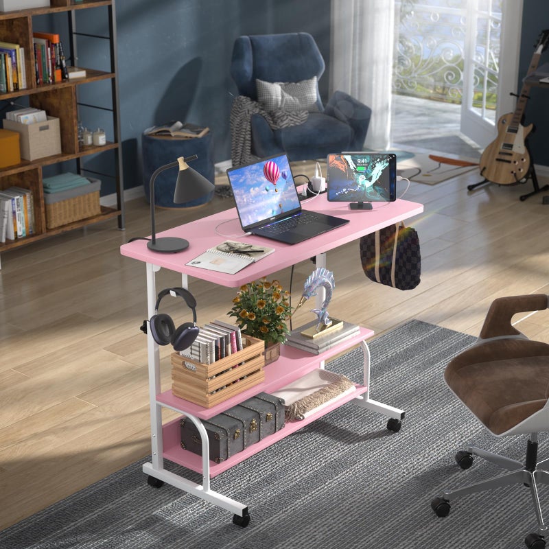 Armocity Rolling Standing Desk with Power Outlets, 32" Manual Height Adjustable Mobile Computer Desk with Wheels, Small Portable Sit Stand Laptop Couch Table for Bed & Sofa Home Office, Pink - Image 5