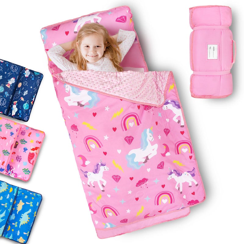 Primlect Toddler Nap Mat with Removable Pillow and Fleece Blanket Extra Large 55x35 Sleeping Bag Washable Light Easy to Roll up Perfect for Daycare Preschool Kindergarten Travel - Image 2