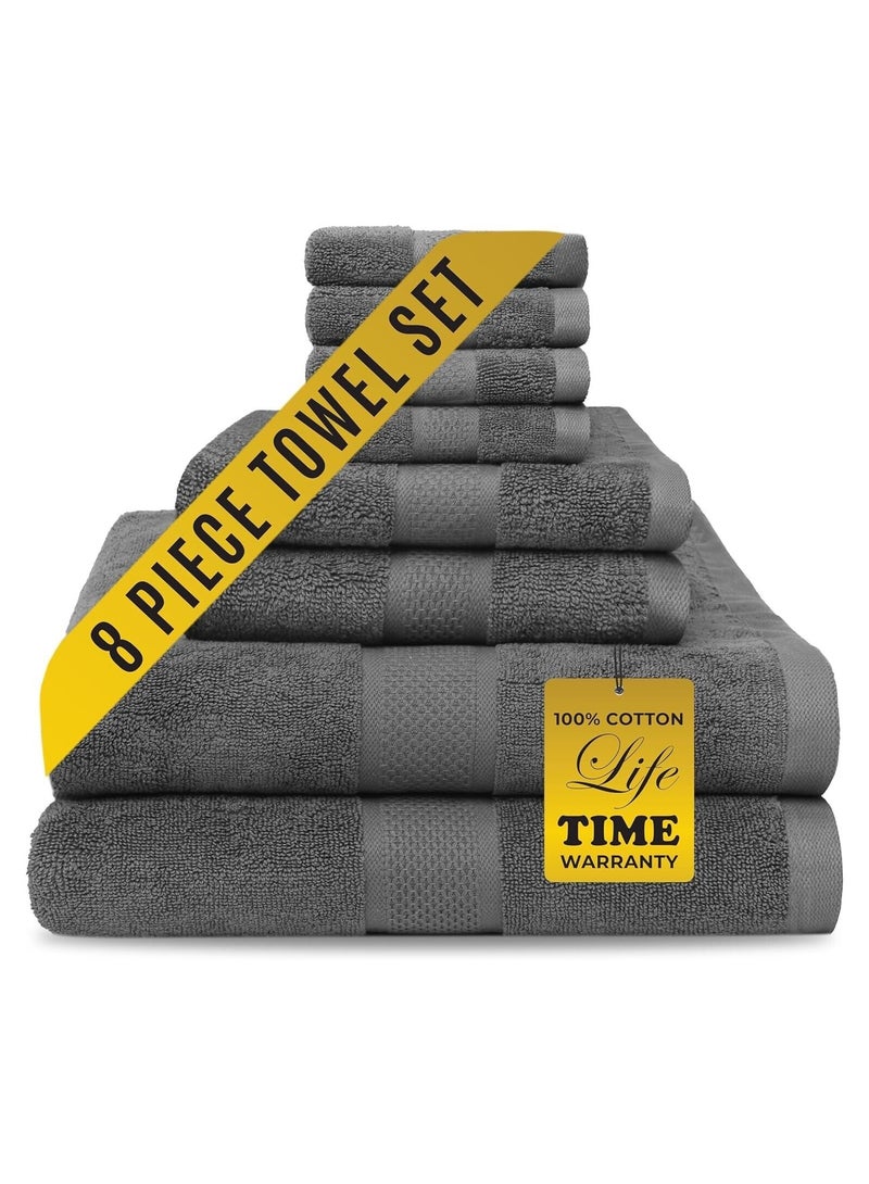 Comfy 8 Piece Highly Absorbent 600Gsm Combed Cotton Hotel Quality Towel Set -Grey - Image 1