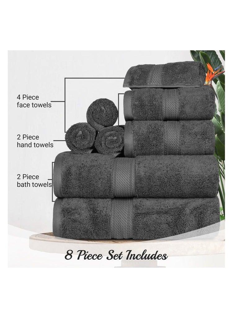 Comfy 8 Piece Highly Absorbent 600Gsm Combed Cotton Hotel Quality Towel Set -Grey - Image 2