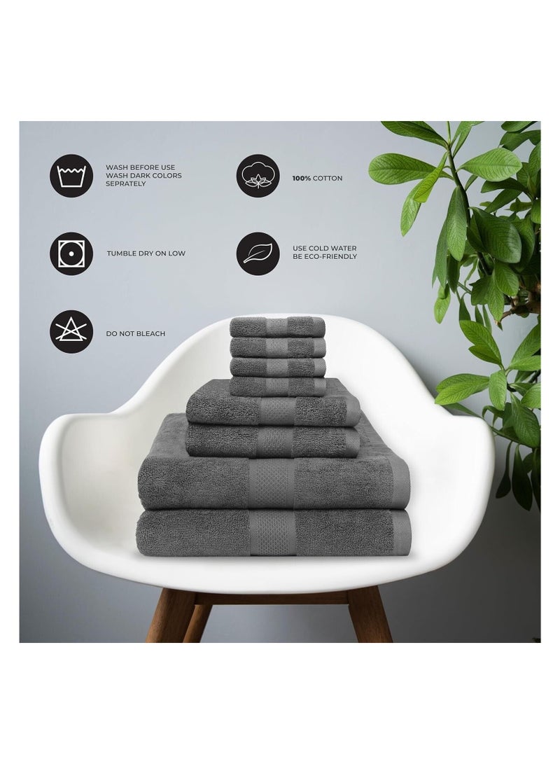 Comfy 8 Piece Highly Absorbent 600Gsm Combed Cotton Hotel Quality Towel Set -Grey - Image 5